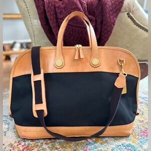Dooney Bourke Cabriolet Weekender Overnight Travel Bag Black Tan Leather Canvas
